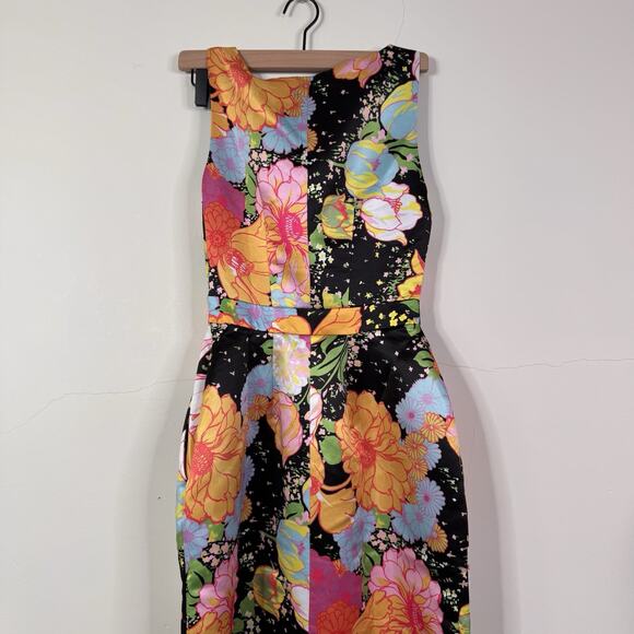 Richard Quinn Floral Print Midi Dress UK 8 US 4 AW18 Black Multicolor Satin NWT - Picture 9 of 13